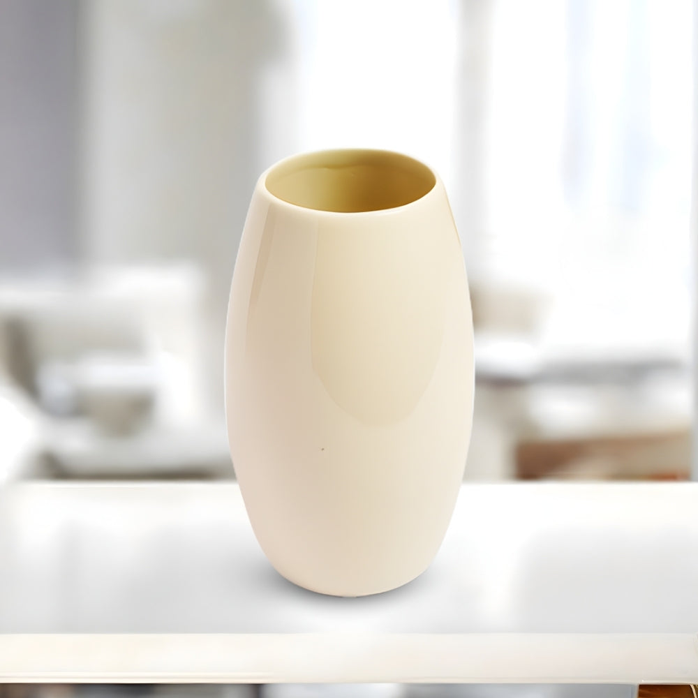 white ceramic cylindrical vase for home decor and modern tabletop styling decorative use only